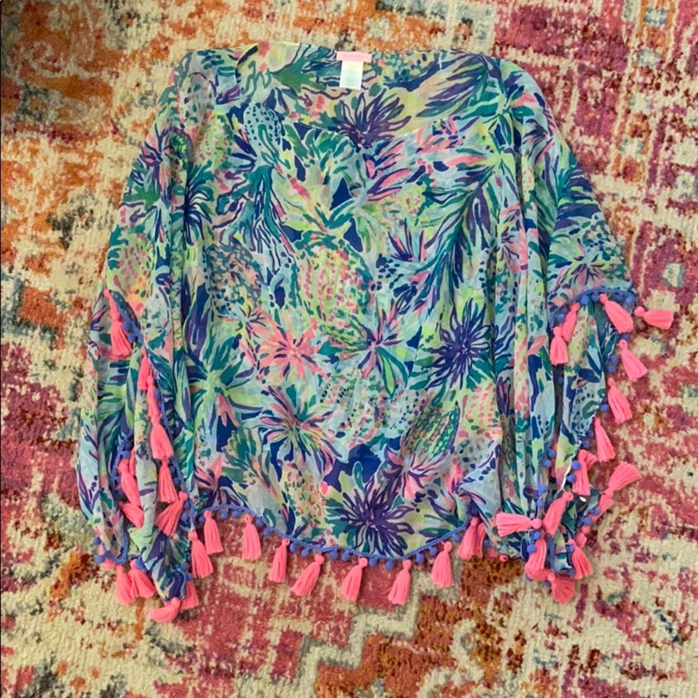 Lilly Shawl with Pom poms and tassels